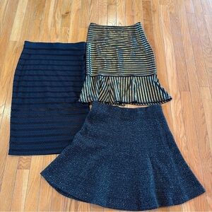 3 Loft Bebe Straight A-Line & Pencil Skirts Sz Small Black Gold Holiday Work